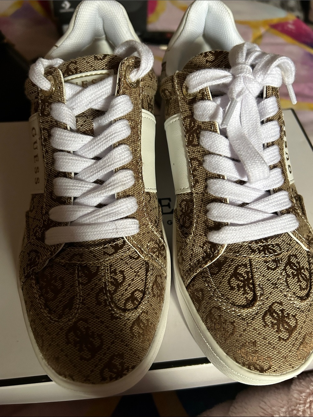 GUESS Beige Logo-Print Low Top Sneakers with White Accents - Picture 2 of 5